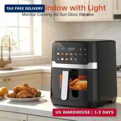 6.8QT Air Fryer 10-in-1 Cooker with Visible Window 1700W Bottom Heater Black