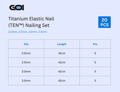 Titanium Elastic Nails TENS™ Flexible Nailing 2.0mm-3.5mm Dia 42cm Length 20 Pcs