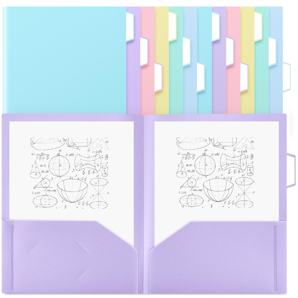 Pastel Plastic Pocket Folders 2 Pockets Tabs Letter Size Letter 12 Pack
