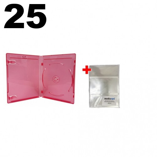 25 PREMIUM STANDARD Clear Red Blu-Ray Single Cases 12MM & 100 OPP Bags