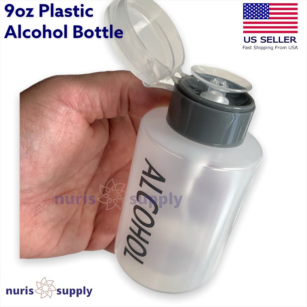 9oz Plastic Alcohol Bottle with Imprint Easy Squeeze with Cap Clear