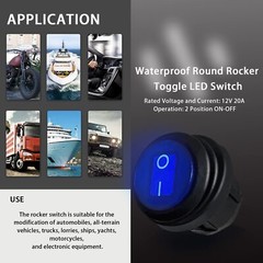 4Pcs Round Rocker Switch 12V Waterproof Toggle Switch SPST 3 Pin ON/Off Blue …