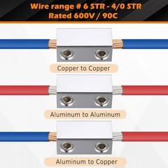 Blulu 4 Pack 4/0-6 AWG Dual Rated Splicer, Aluminum Splice/Reducer, Mechanica…