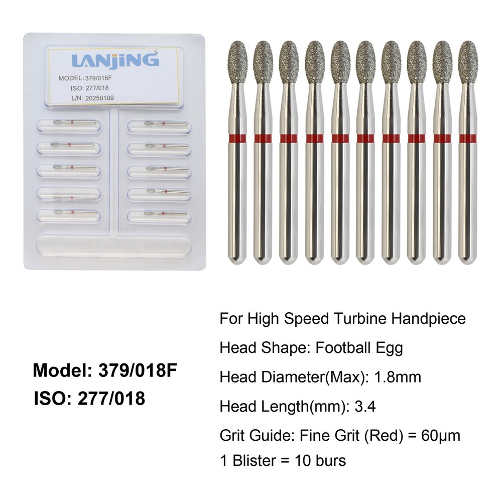 Dental Diamond burs Football Bur Fine Grit Red High Speed Friction Grip 379/018F