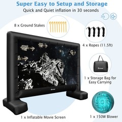15 FT Inflatable Movie Screen Outdoor Blow Up Projector 16:9 w/ Air Blower & Bag