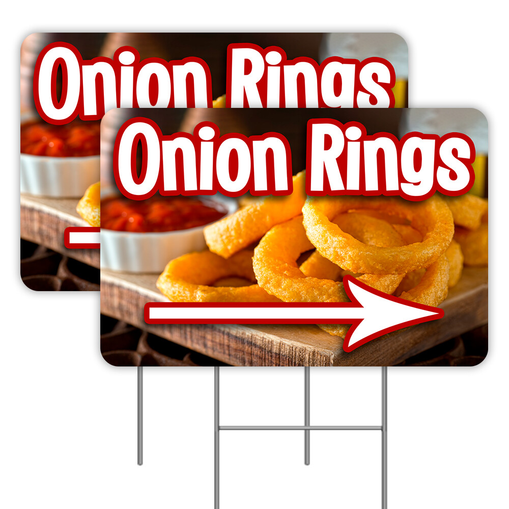 Onion Rings Arrow 2 Pack Double-Sided Yard Signs 16″ x 24″ with Metal Stakes (Ma