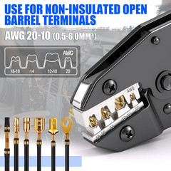 Crimping Tool for Non-Insulated Open Barrel Terminals-Awg 20-10 Ratchet Wire Cri