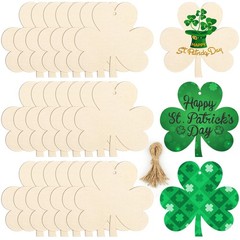 40 Pcs St. Patrick’s Day Wooden Shamrock Hanging Ornaments 3.5 x Natural wood