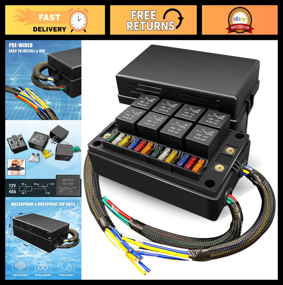 Waterproof 12V Relay Fuse Block – 8 Relay Slots, 12 ATC Fuses for Car Truck Boat