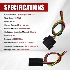 New Waterproof 4 Pin Electrical 1.8mm Wire Connector Plug 6″ Assembled for car