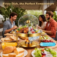 4 PCS 9Qt Round Chafing Dish Buffet Set 316 Stainless Steel Gold W/Glass Lids