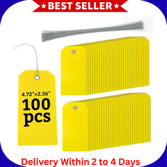 100pcs Yellow Plastic Hang Shipping Tags with Wire Waterproof Blank Label Tags