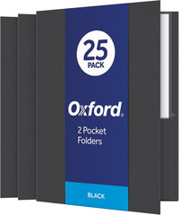 Oxford Twin-Pocket Folders, Textured Paper, Letter Size, Black, Holds 100 Sheets