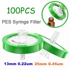 100pcs PES Syringe Filter 13mm 25mm Diameter, 0.45 um 0.22 μm Pore Size HPLC Lab