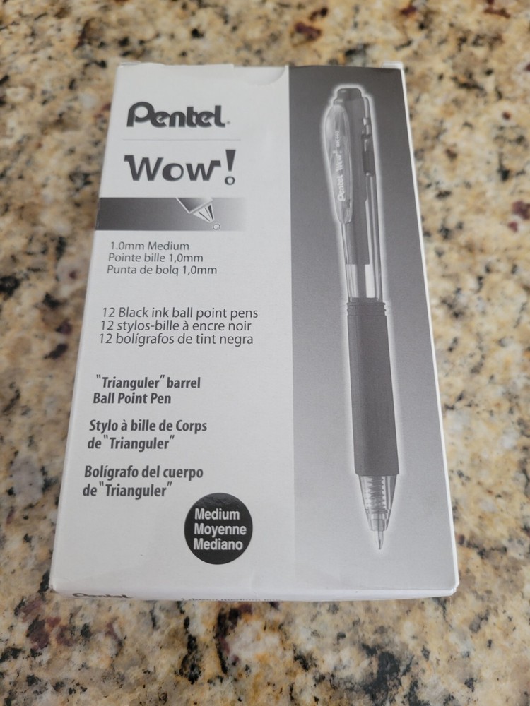 PENTEL WOW! RETRACTABLE BALLPOINT PEN MEDIUM 1.0 POINT BLACK, 24-COUNT / BK440-A