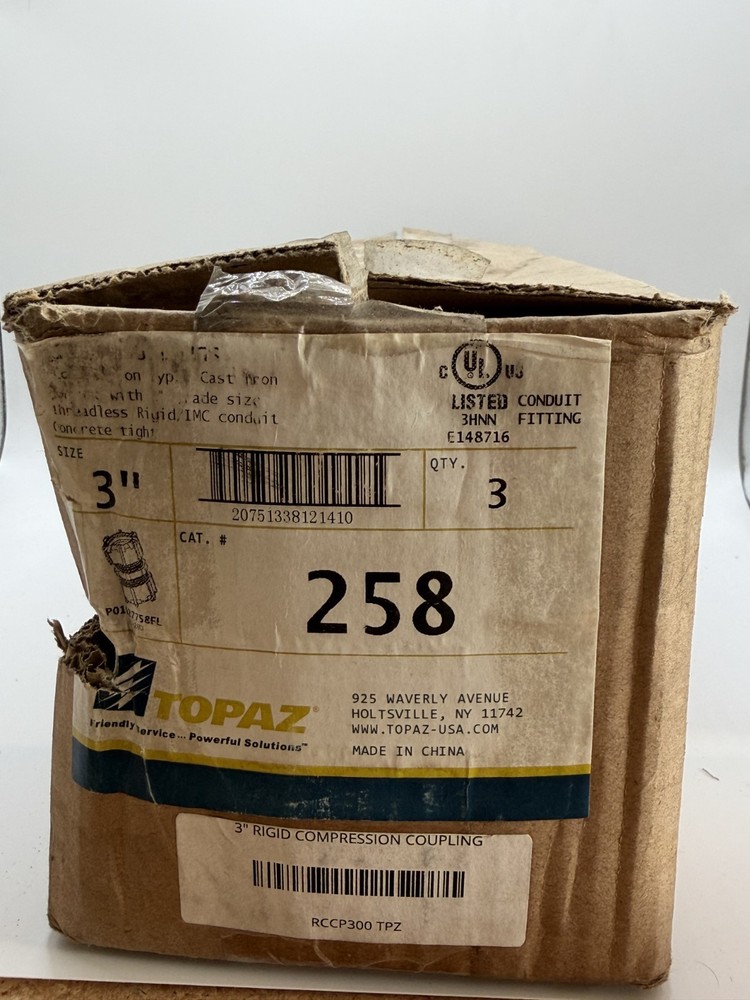 (Box Of 3) Topaz 258 3″ Rigid Compression Coupling IMC Conduit Cast Iron
