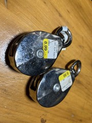 PAIR 2″ single pulley nice chrome WLL 55LBS(25KG) NEVER USED , NOS,MARINE?