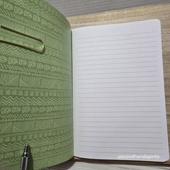 James Burke Notebook Journal Lined 7 x 10 in. Pink & Green W Pens And Holder