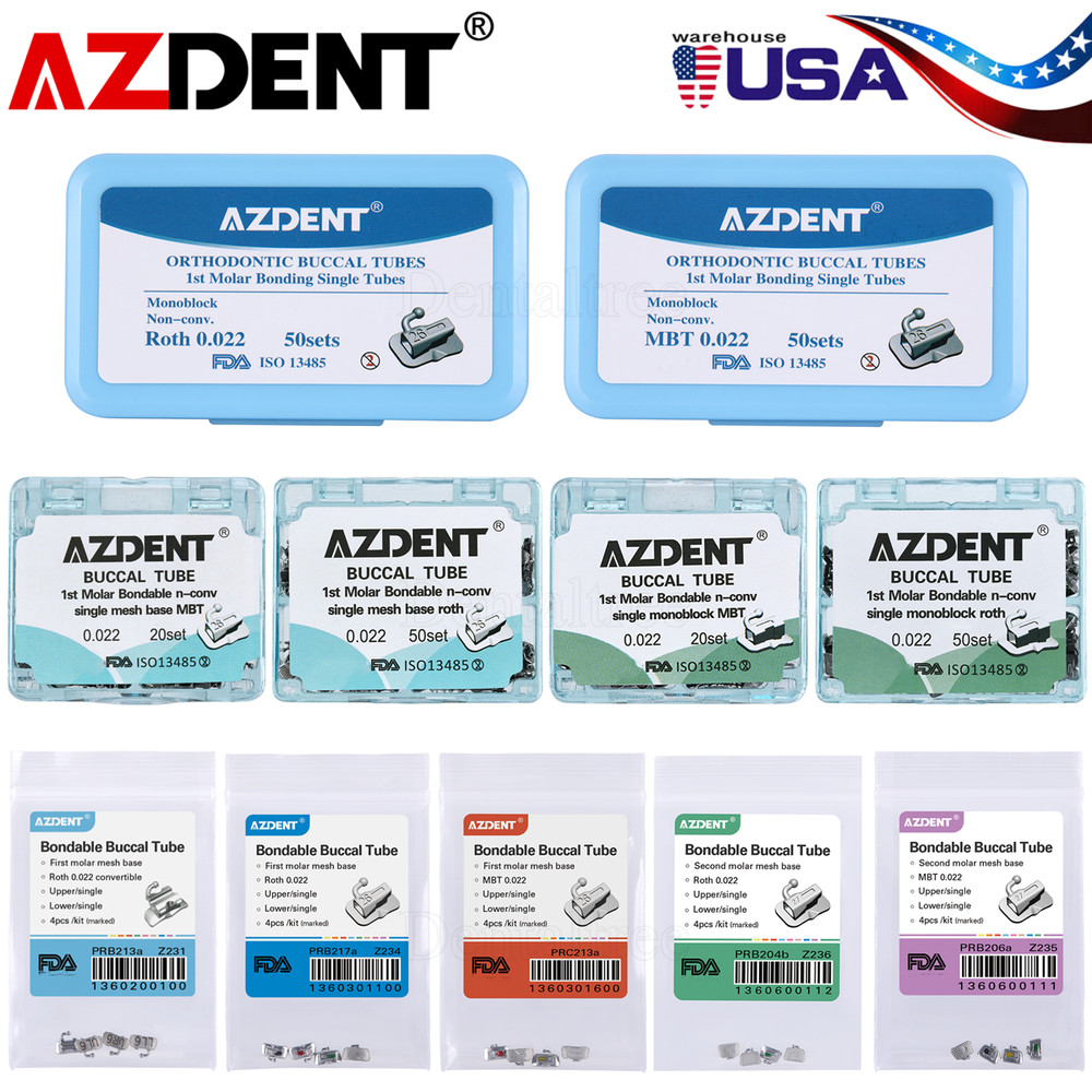 AZDENT Dental Orthodontic Buccal Tubes 1st/2nd Molar Roth/MBT 022 Bondable USA