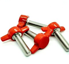3/8″ Thumb Screw T Bolts Red Butterfly Tee Wing 1 1/2″ Plastic Knob Stainless