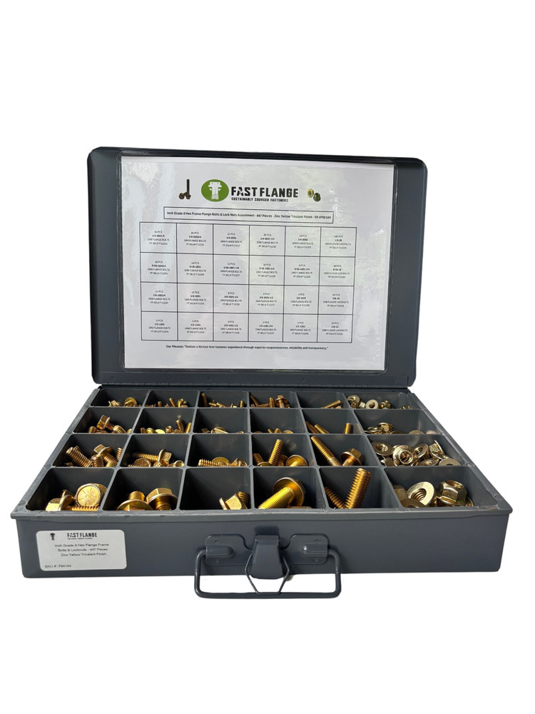 Grade 8 Hex Cap Flange Frame Bolt Zinc Yellow & Locking Flange Nuts Kit – 447 Pc