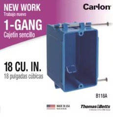 Carlon 1 Gang 18 Cu. In. Blue PVC New Work Electrical Switch & Outlet Box B118A