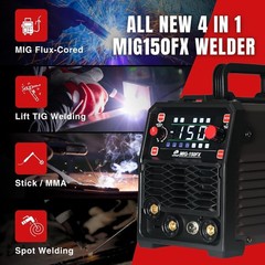 MIG150FX 150A MIG Welder, 3-in-1 Synergic MIG Flux Core/MMA/TIG, 120V Por