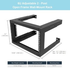 6U Wall Mount Open Frame Rack-19 Inch Server Equipment Rack- Adjustable Depth…