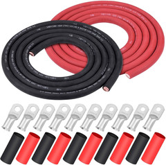 2/0 Gauge 2/0 AWG Wire 10 Feet Black + 10 Feet Red Welding Battery Pure Copper F