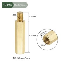 M6 Brass Hex PCB MaleFemale Standoff Screws Gold Tone 30mm+8mm 10 Pcs