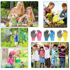 3 Pairs Gardening Gloves for Kids 24 Years, Kids Work Gloves with Late…