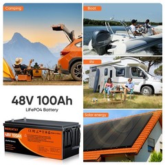 48V 100Ah Lithium LiFePO4 Battery Deep Cycles BMS For RV Sloar Golf Carts
