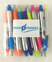 20ct Lot Misprint Click Pen & Highlighter 2 In 1 Combo Pack: Pink/Blue/Yellow