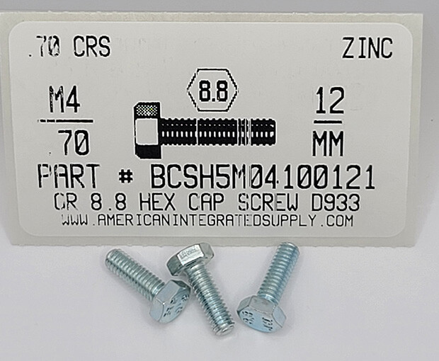 M4-.70X12MM HEX HEAD CAP SCREW GRADE 8.8 STEEL ZINC PLATED (30)