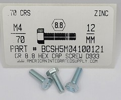 M4-.70X12MM HEX HEAD CAP SCREW GRADE 8.8 STEEL ZINC PLATED (30)