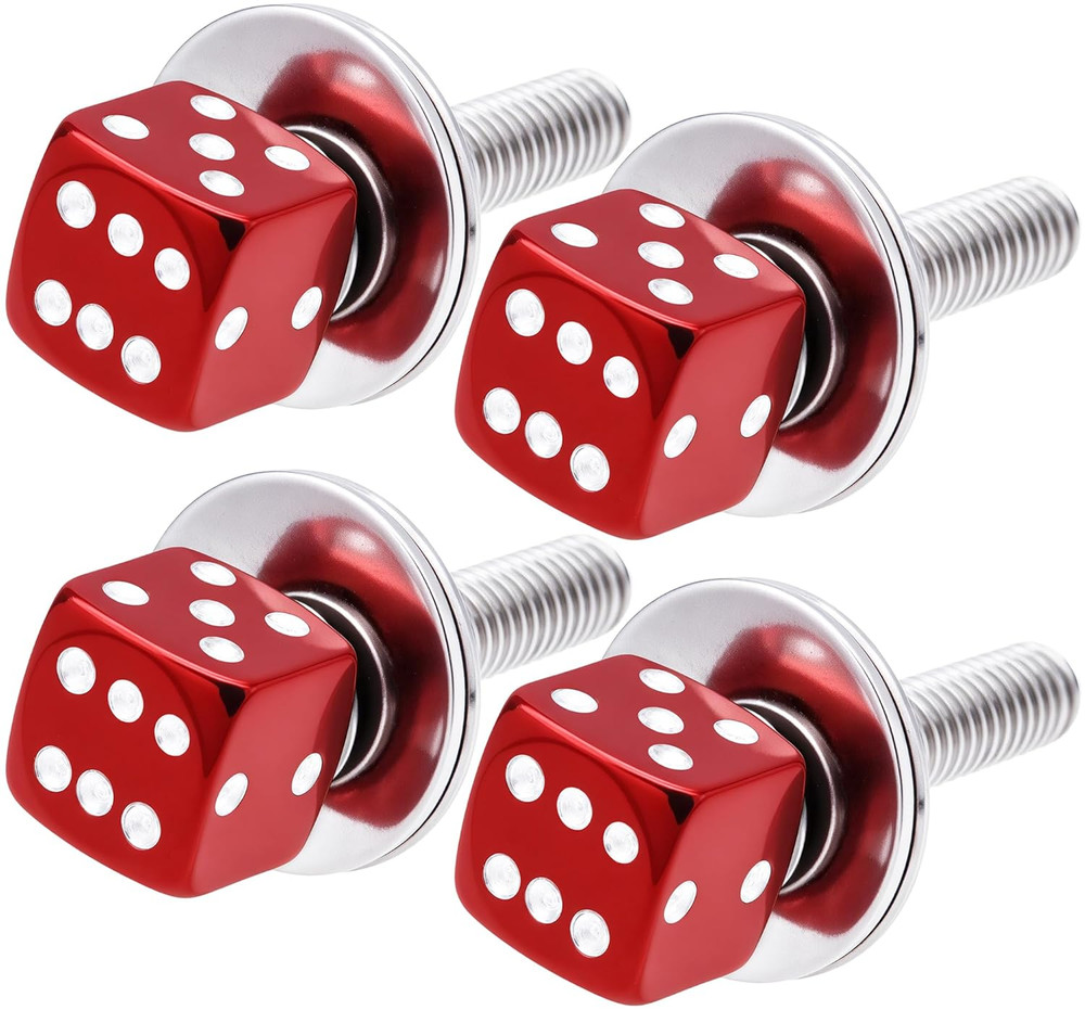 4Pcs Red Dice License Plate Frame Screws – Universal Fastener Kit for Car, Van,