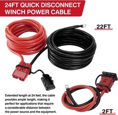 24 FT Heavy Duty Quick Disconnect Winch Power Cable 4 Gauge 4 AWG Copper Wiring