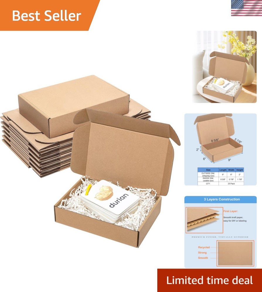 25 Pack Brown Shipping Boxes 9x6x2