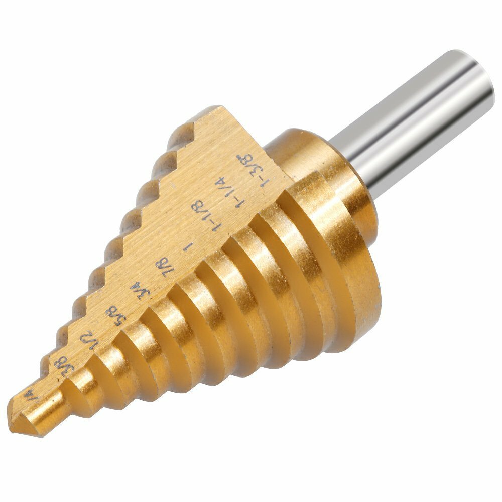 1/2” HEX SHANK 10 STEP DRILL BIT 1/4”- 1 3/8” HSS TITANIUM NITRIDE