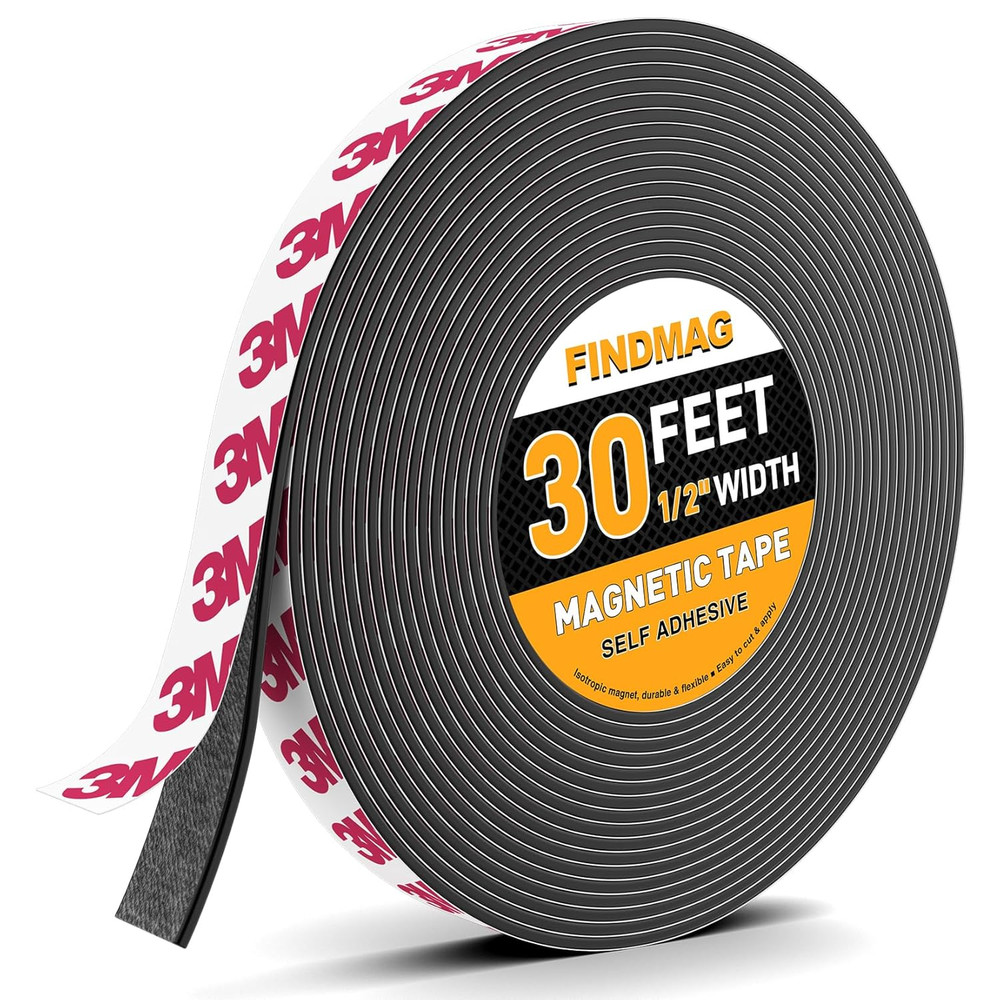 FINDMAG Magnetic Tape, Magnetic Strips with Adhesive Backing, 1 Roll 30 Feet Mag