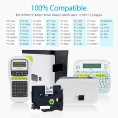4PK Compatible with Brother PT-D200 TZ231 TZe-231 12mm Black On White Label Tape