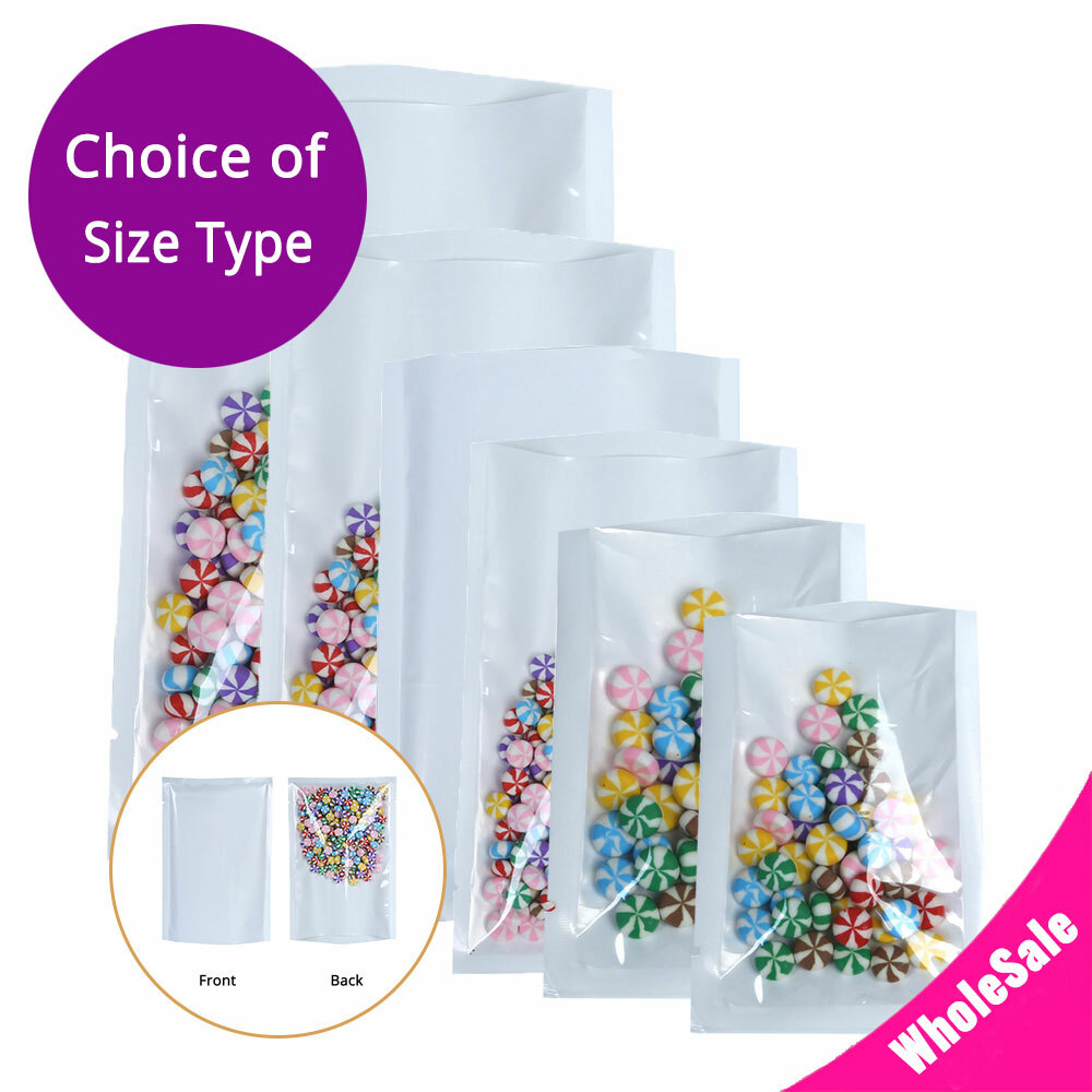 Multiple Colors & Sizes Clear Front Glossy Back Foil Mylar Open Top Pouch Bag