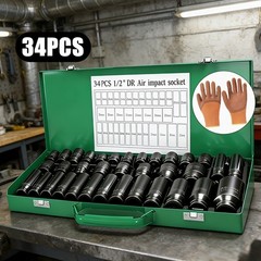 34PCS impact socket set with 1/2″ driveor ，Cr-V