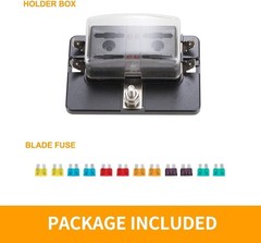 Heavy Duty 4-Way Fuse Block Holder with LED Indicator & 12 Blade Fuses Included