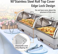 Electric 9 QT Chafing Dish Buffet Set, NSF Stainless Steel Roll Top Food Warmer
