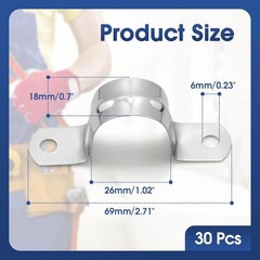 30 Pack 1 Inch Heavy Duty Stainless Steel Pipe Strap Conduit Clamps with 2 Hole