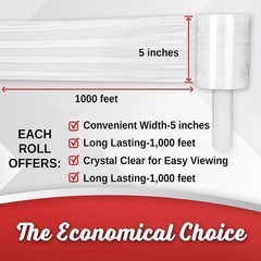 2 Pack Industrial Strength Mini Hand Stretch Wrap 5″ 1000 Ft Roll 80 Gauge Th…