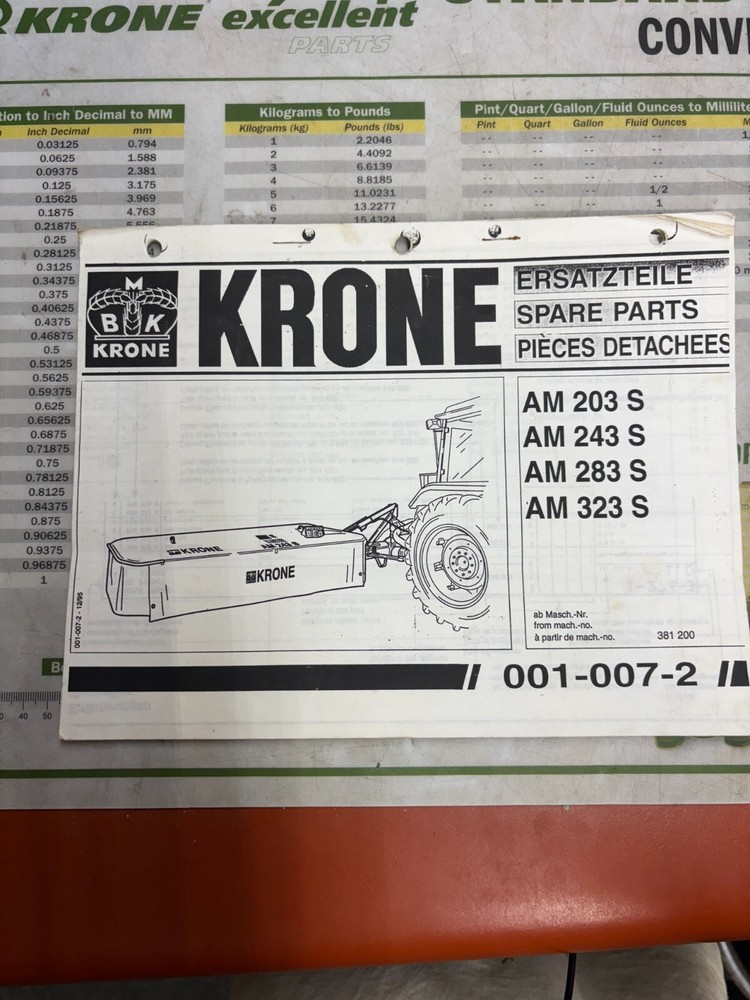 Krone AM230S, AM243S, AM283S, AM323S Spare Parts 001-007-2