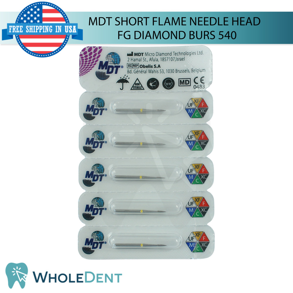Dental MDT Short Flame Needle Head 540 FG Diamond Burs Ø1.0mmX4.0mm L21.0mm