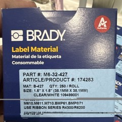 Brady M6-32-427 Thermal Label Material 1.5in Clear/White 250/Roll